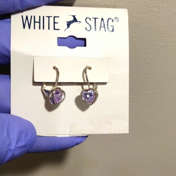 Women's Polished Silver-tone Heart Shape Lavender Crystal color Earrings, 0.5-in - Picture 1 of 5